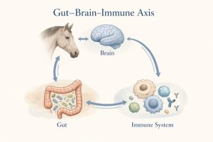 Diagram showing the gut-brain -immune axis in horses