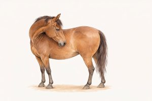 Drawing of horse showing subtle early sign of colic by looking at flank